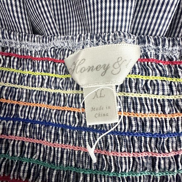 Honey & T Top Women XL Blue Peasant Smocked Gingham Babydoll Milkmaid Boho NWOT - Picture 3 of 8